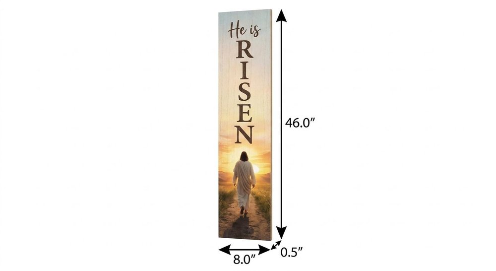46" Dark Brown Yellow And Orange Solid Wood He is Risen Easter Porch Sign