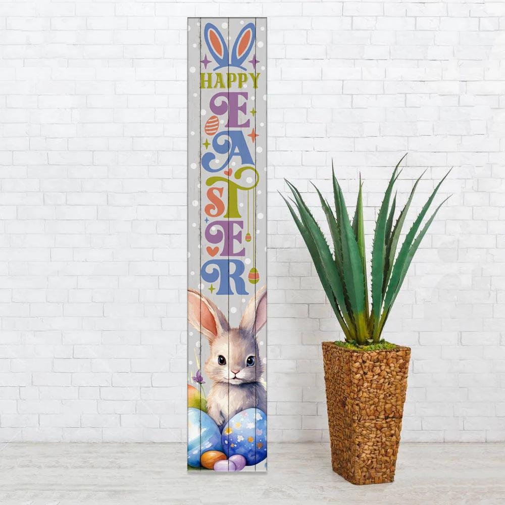46" Lime Green Blue And White Solid Wood Happy Easter Porch Sign
