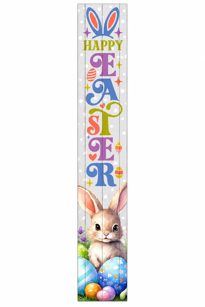 46" Lime Green Blue And White Solid Wood Happy Easter Porch Sign