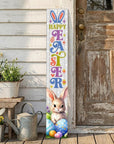 46" Lime Green Blue And White Solid Wood Happy Easter Porch Sign