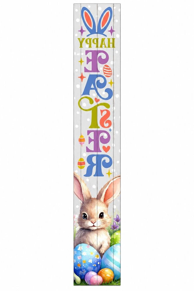46" Lime Green Blue And White Solid Wood Happy Easter Porch Sign