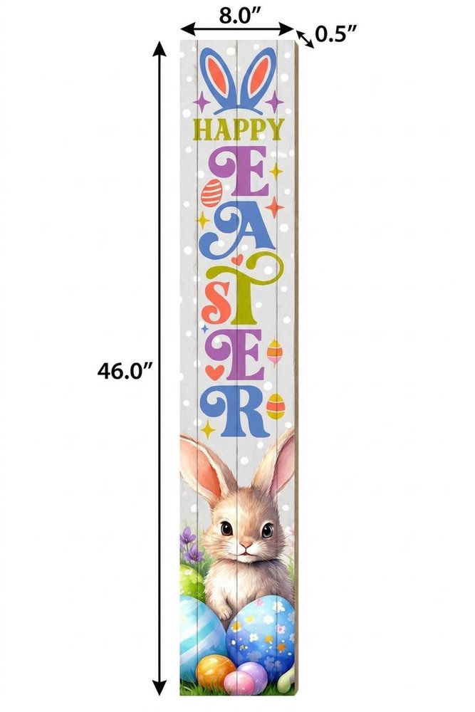 46" Lime Green Blue And White Solid Wood Happy Easter Porch Sign