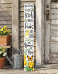 46" Yellow Green And White Solid Wood Welcome to our Porch Where Drinks are Cod and Memories are Made Porch Sign