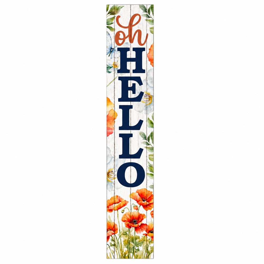 46" Orange White And Green Solid Wood Oh Hello Porch Sign