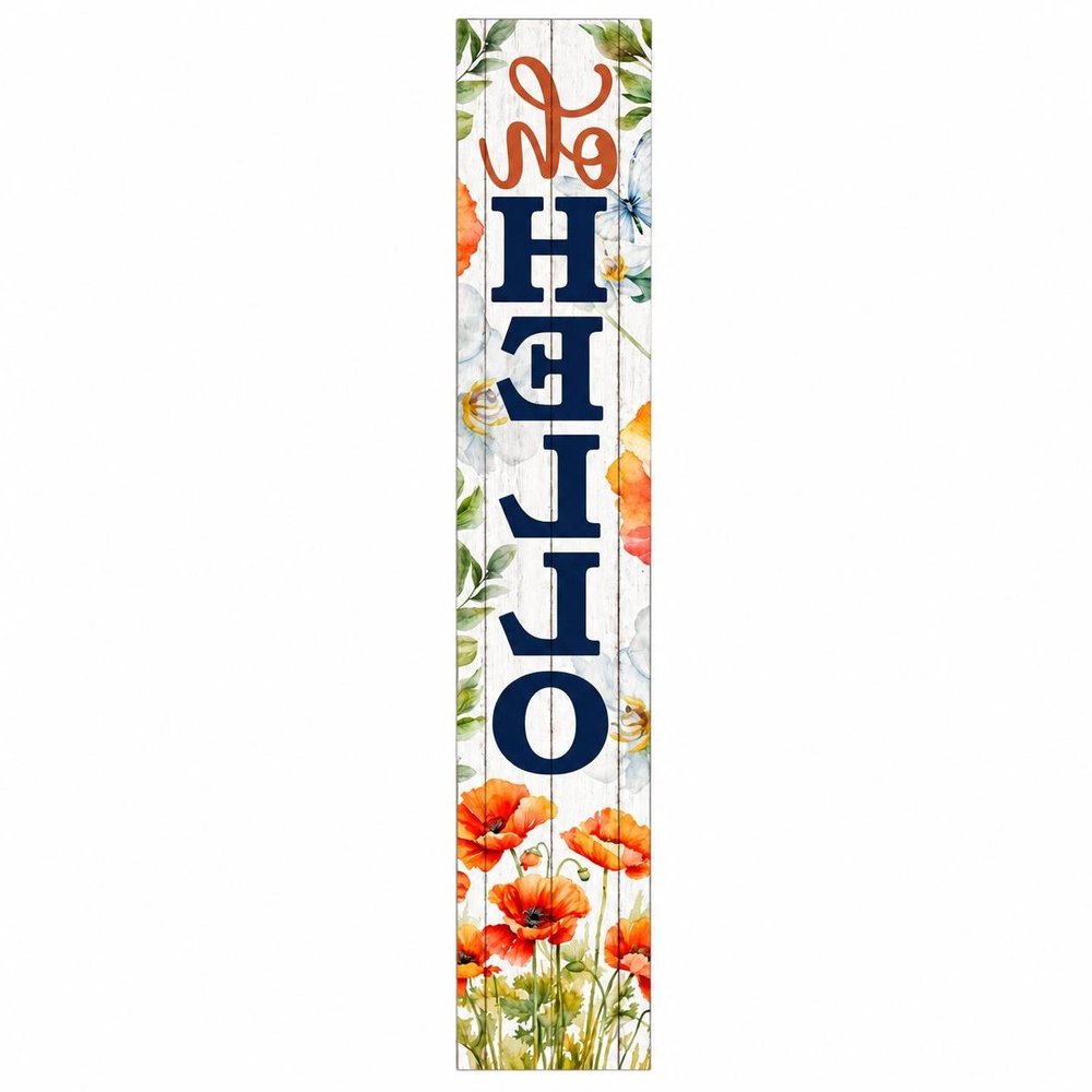 46" Orange White And Green Solid Wood Oh Hello Porch Sign