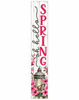 46" Pink White And Charcoal Solid Wood Oh Hello Spring Porch Sign