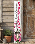 46" Pink White And Charcoal Solid Wood Oh Hello Spring Porch Sign