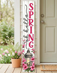 46" Pink White And Charcoal Solid Wood Oh Hello Spring Porch Sign