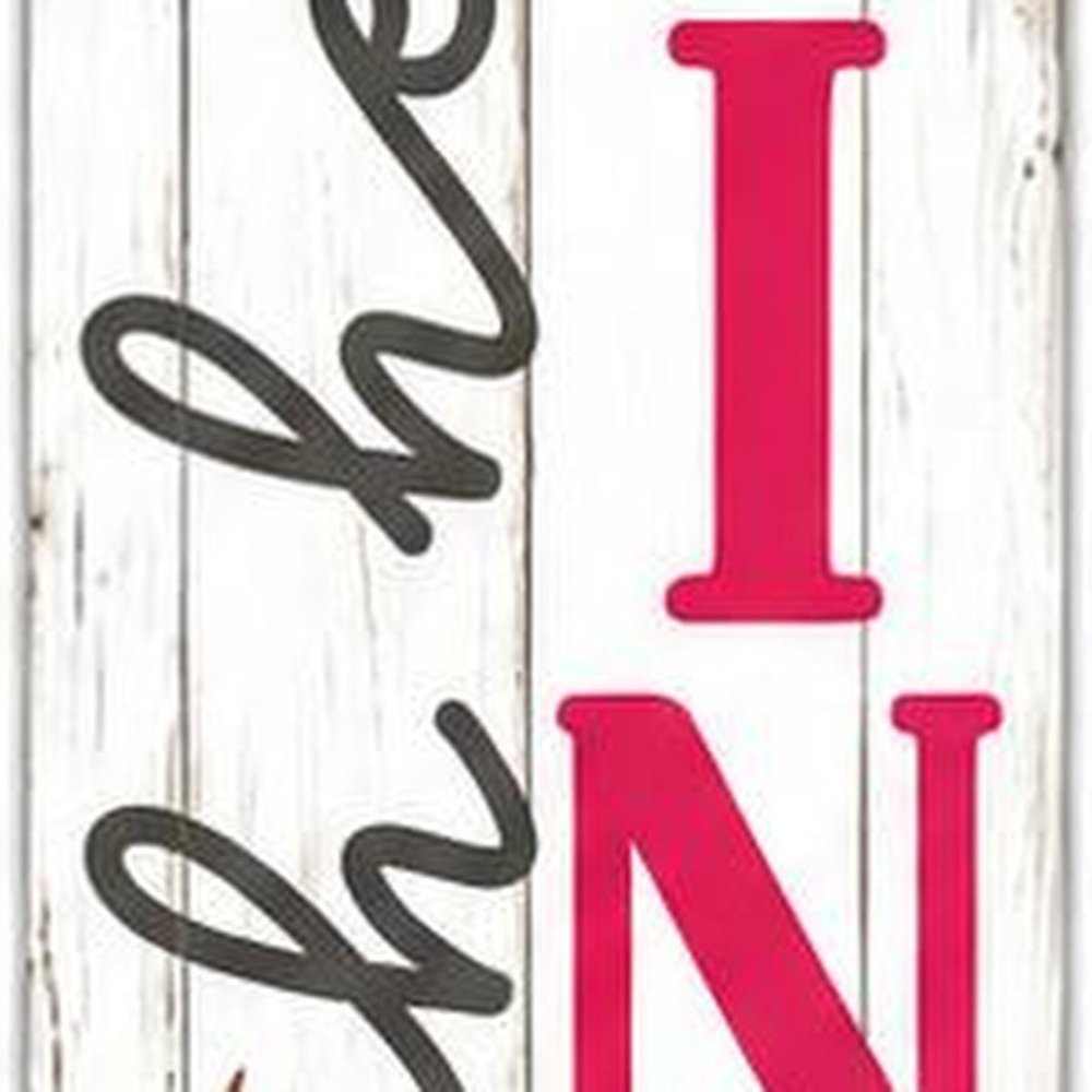 46" Pink White And Charcoal Solid Wood Oh Hello Spring Porch Sign