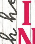 46" Pink White And Charcoal Solid Wood Oh Hello Spring Porch Sign