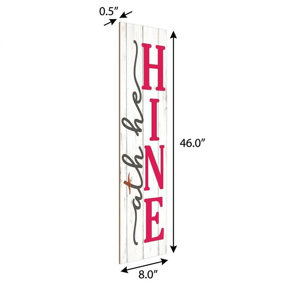 46" Pink White And Charcoal Solid Wood Oh Hello Spring Porch Sign
