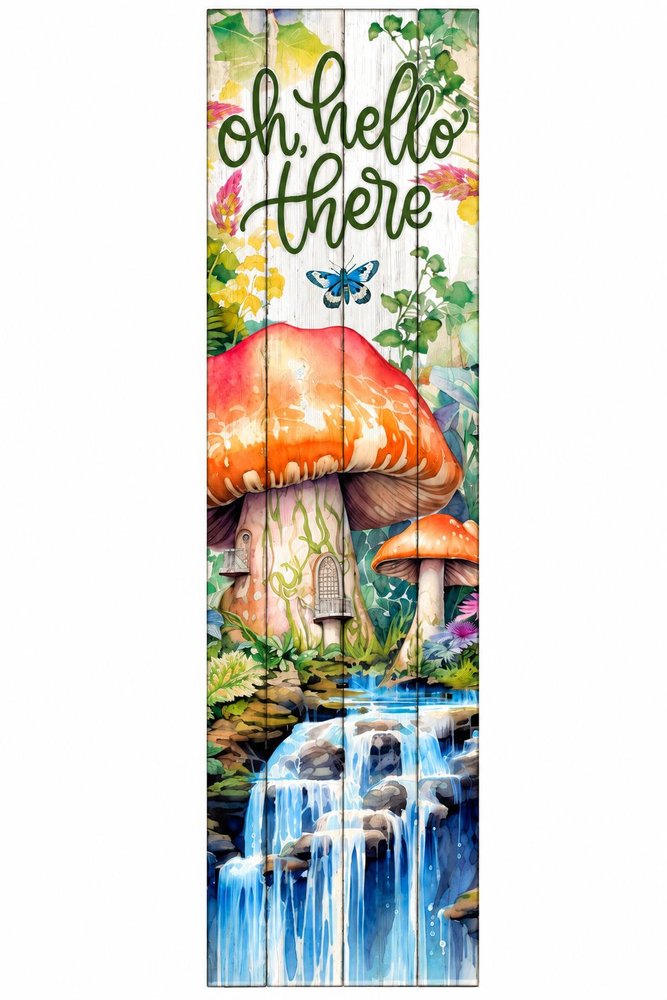 36" Orange White And Green Solid Wood Oh Hello There Porch Sign