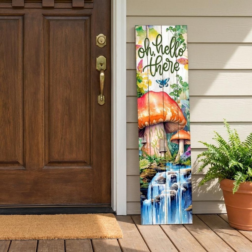 36" Orange White And Green Solid Wood Oh Hello There Porch Sign