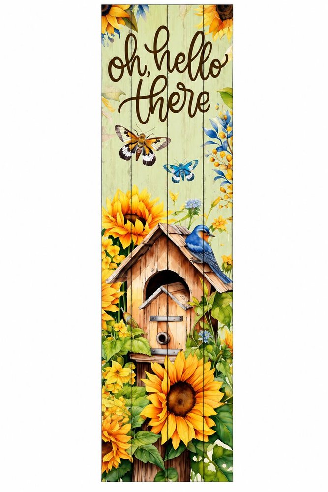 36" Dark Brown White And Yellow Solid Wood Oh Hello There Porch Sign