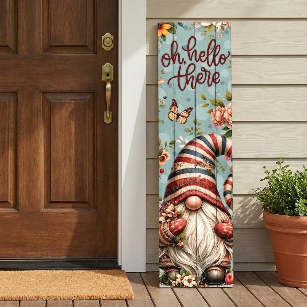 36" Burgundy Teal Blue And Brown Solid Wood Oh Hello There Porch Sign