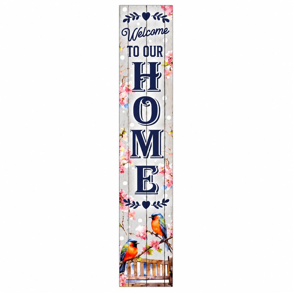 46" Dark Blue Pink And White Solid Wood Welcome To Our Home Porch Sign