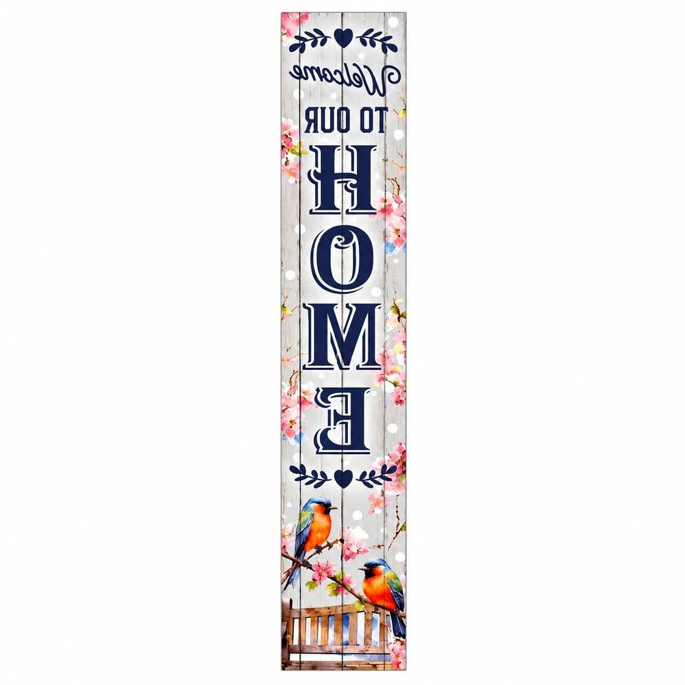 46" Dark Blue Pink And White Solid Wood Welcome To Our Home Porch Sign