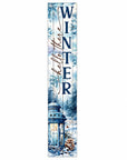 46" Navy Blue White And Sky Blue Solid Wood Hello There Winter Porch Sign