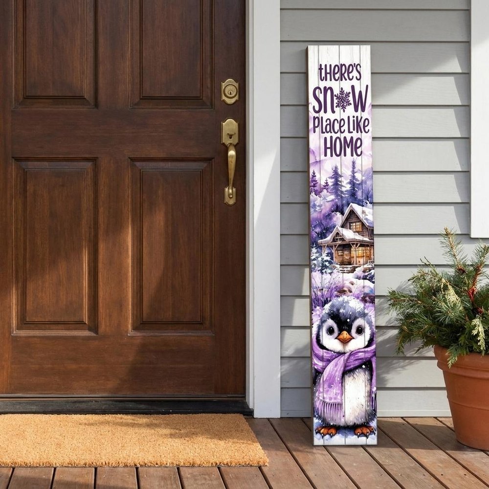 46" Lavender White And Brown Solid Wood There's Snow Place Like Home Porch Sign
