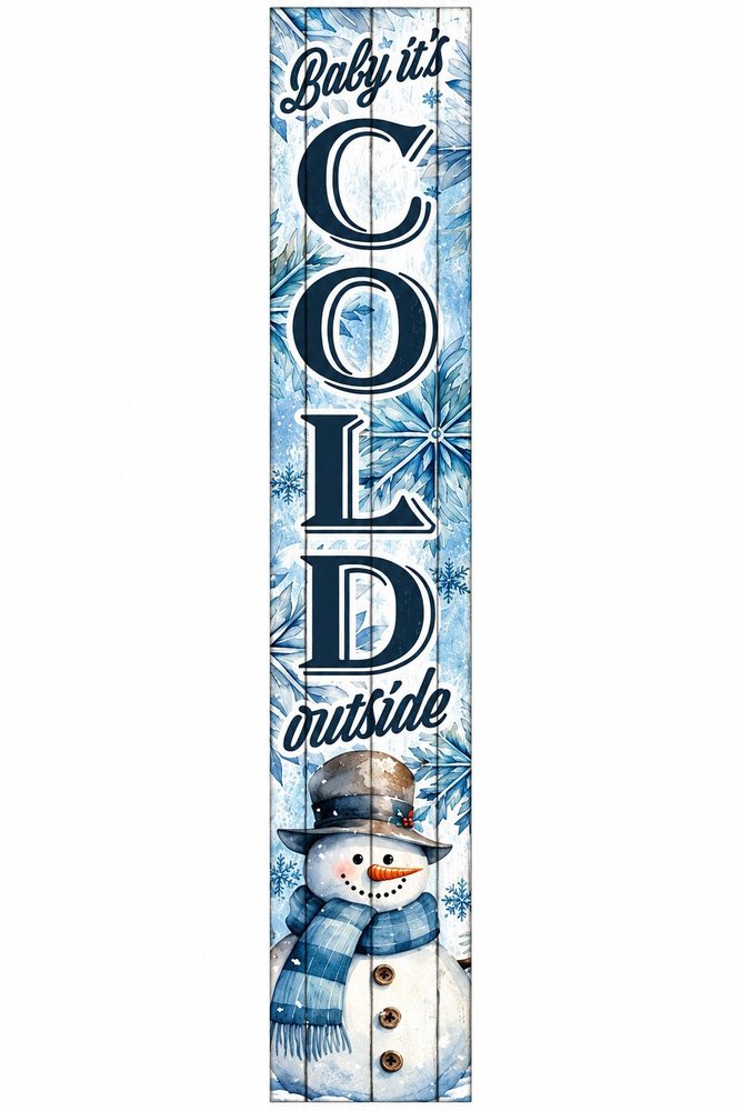 46" Navy Blue White And Slate Gray Solid Wood Baby It's Cold Outside Porch Sign