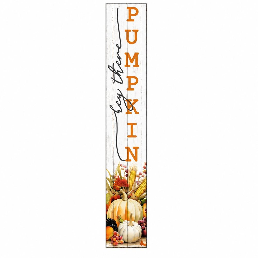 46" Orange Yellow And White Solid Wood Hey There Pumpkin Porch Sign