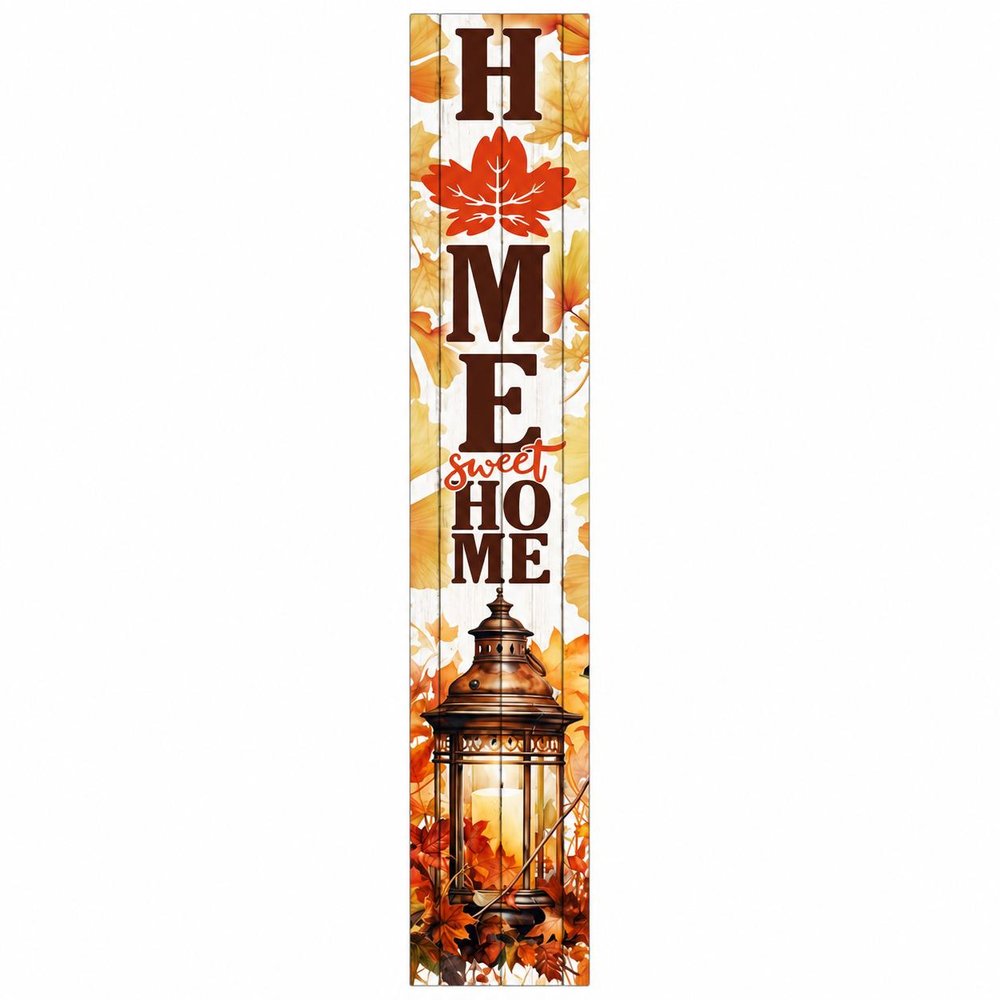 46" Dark Brown White And Orange Solid Wood Home Sweet Home Porch Sign