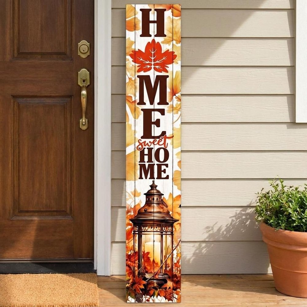 46" Dark Brown White And Orange Solid Wood Home Sweet Home Porch Sign