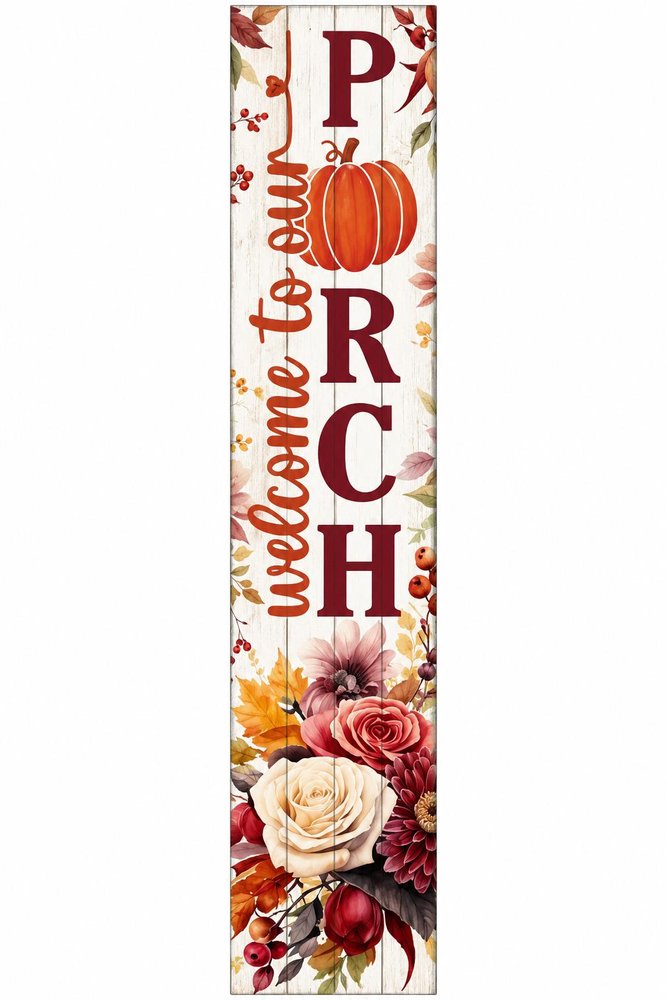 46" Burgundy White And Orange Solid Wood Welcome To Our Porch Porch Sign