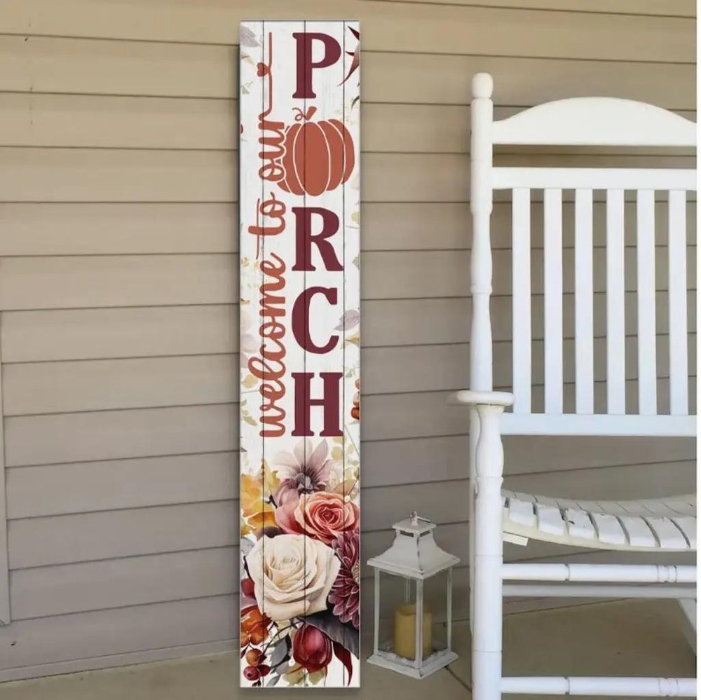 46" Burgundy White And Orange Solid Wood Welcome To Our Porch Porch Sign