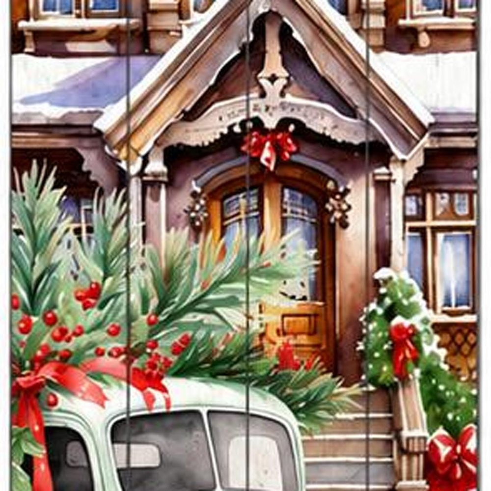 36" Sage Green And White Solid Wood Merry Christmas Snow Scene Porch Sign