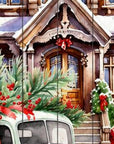 36" Sage Green And White Solid Wood Merry Christmas Snow Scene Porch Sign
