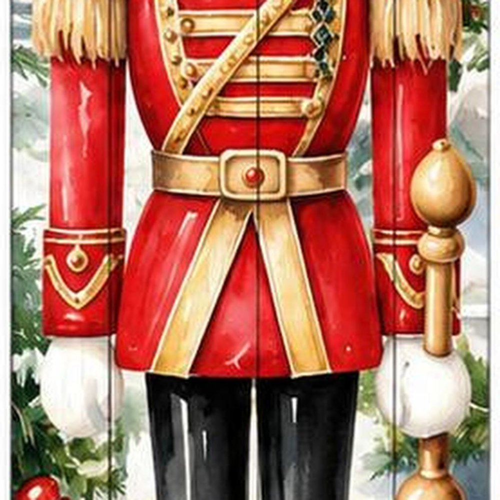 36" Gold Red White And Green Solid Wood Happy Holidays Christmas Nutcracker Porch Sign