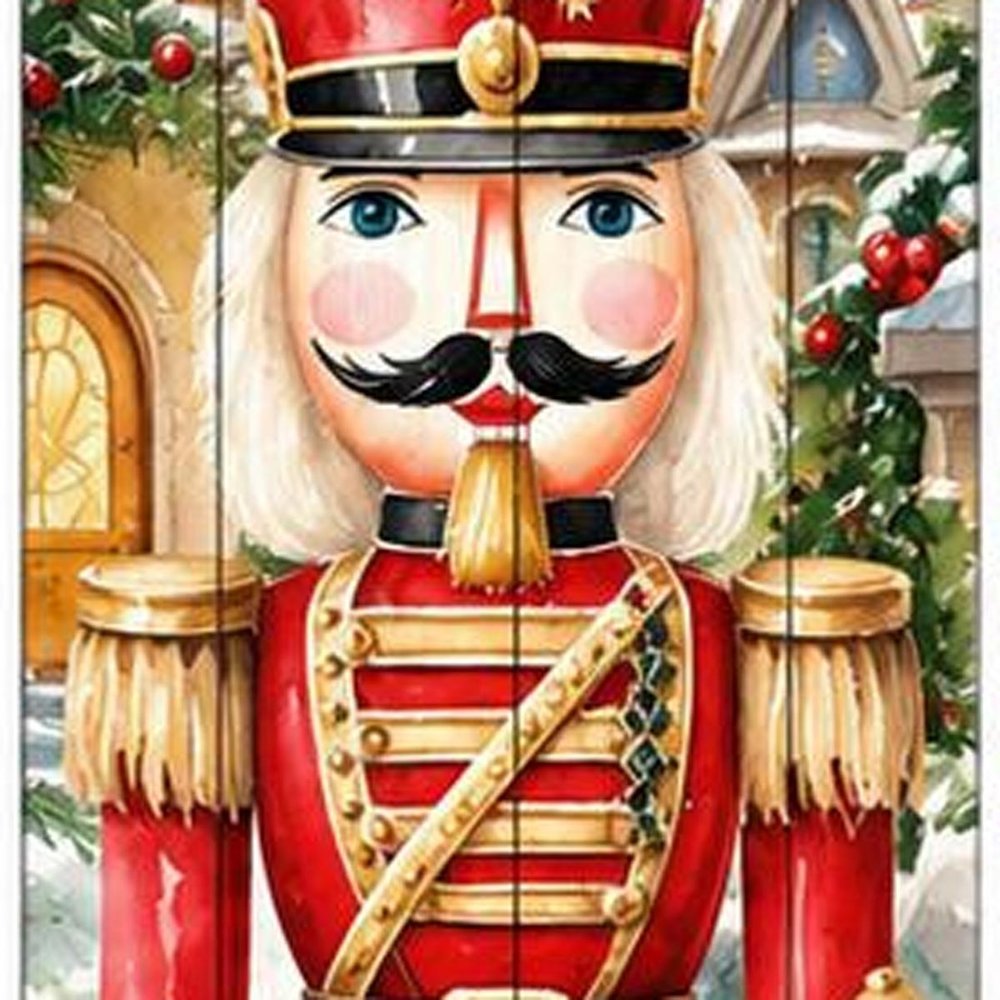 36" Gold Red White And Green Solid Wood Happy Holidays Christmas Nutcracker Porch Sign