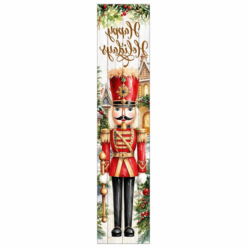 36" Gold Red White And Green Solid Wood Happy Holidays Christmas Nutcracker Porch Sign