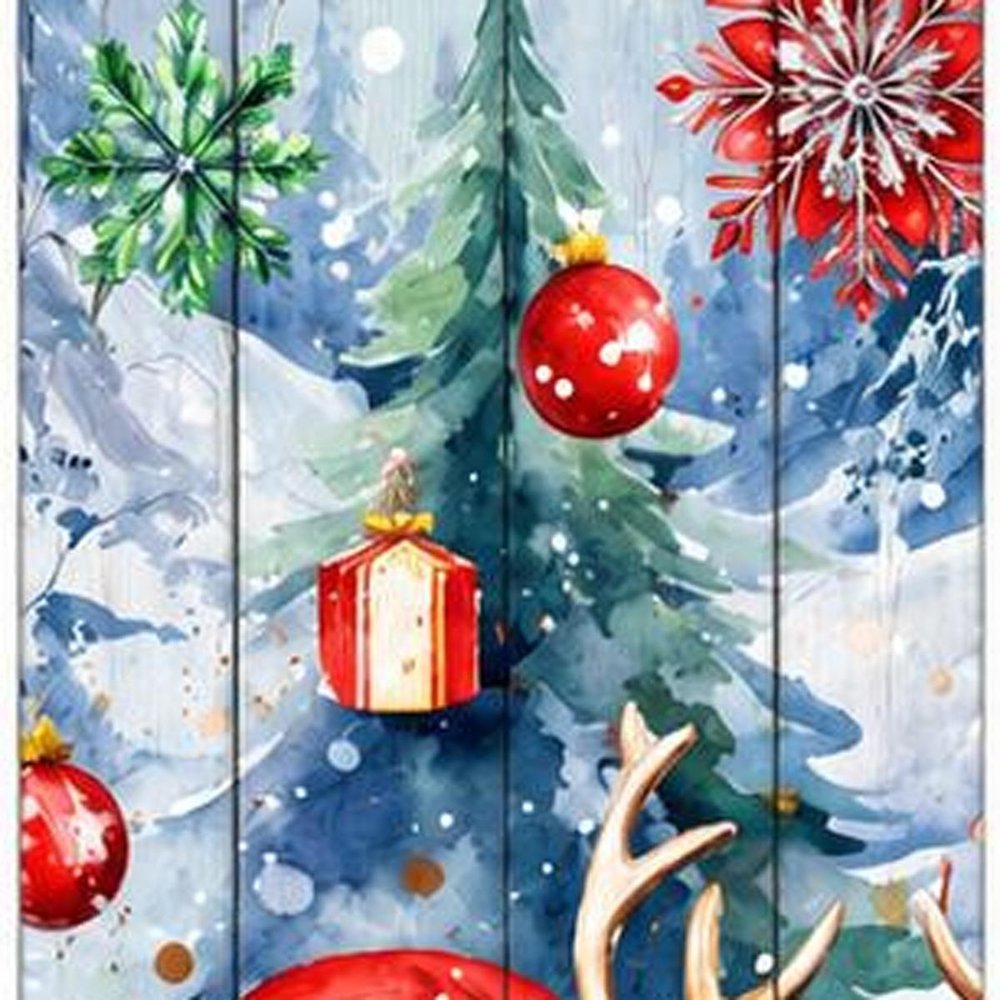 36" Sky Blue Red White And Green Solid Wood Merry &amp; Bright Santa Porch Sign