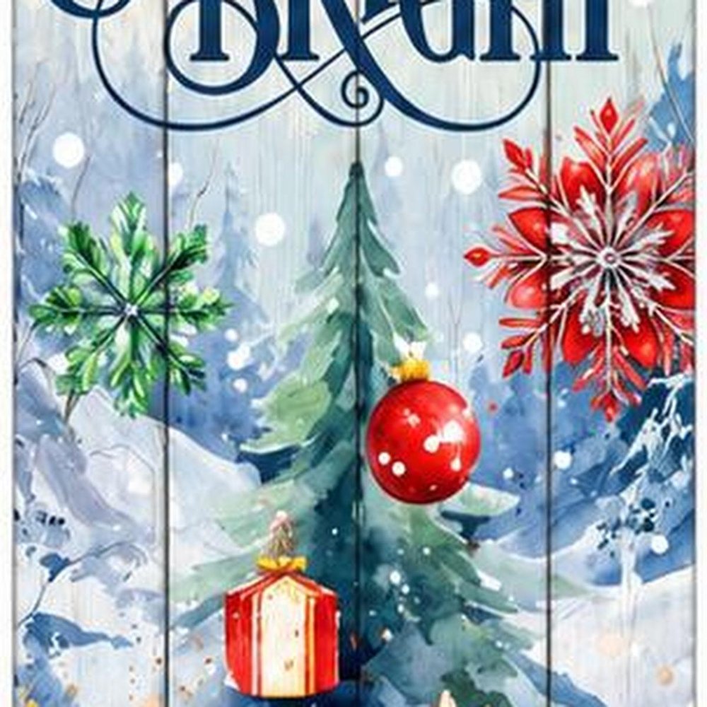 36" Sky Blue Red White And Green Solid Wood Merry &amp; Bright Santa Porch Sign