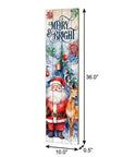 36" Sky Blue Red White And Green Solid Wood Merry & Bright Santa Porch Sign