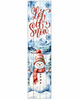 36" Sky Blue Red And White Solid Wood Let It Snow Christmas Snowman Porch Sign