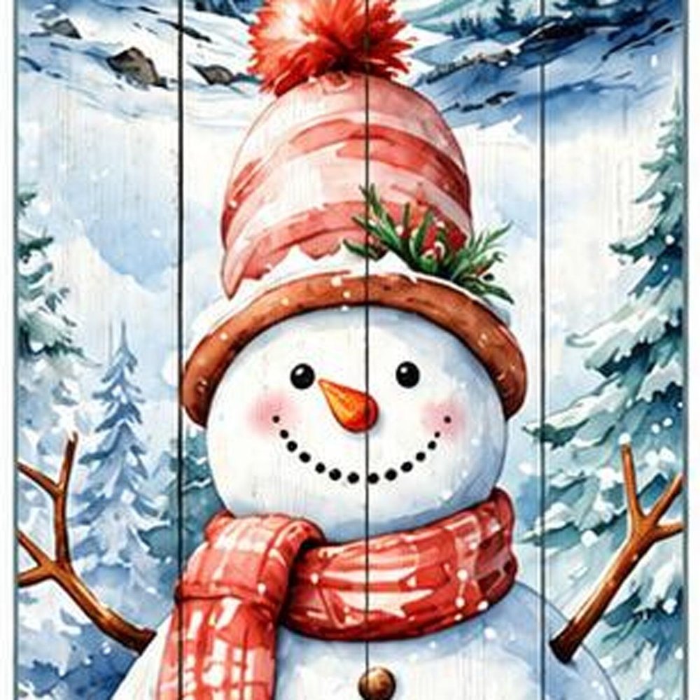 36" Sky Blue Red And White Solid Wood Let It Snow Christmas Snowman Porch Sign