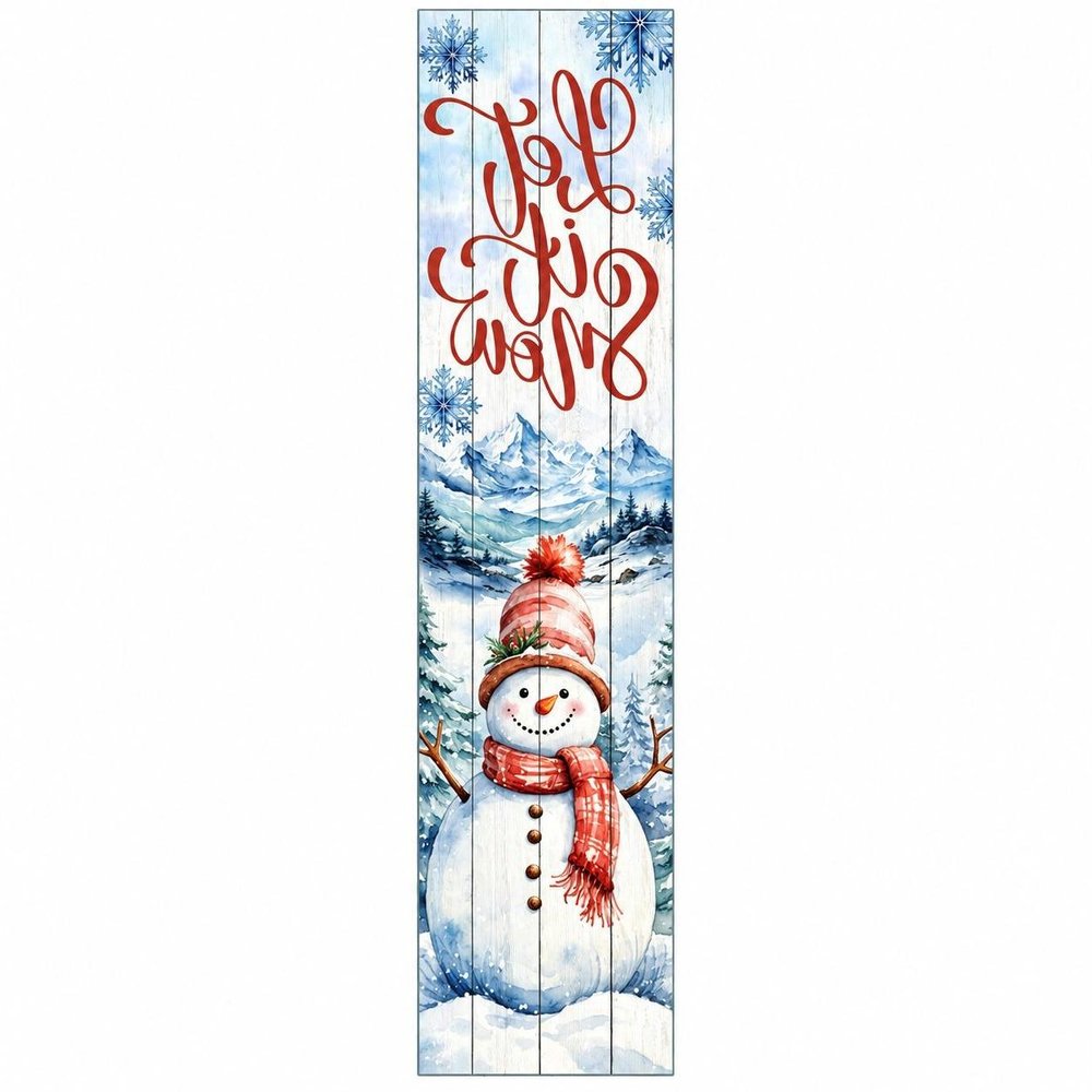 36" Sky Blue Red And White Solid Wood Let It Snow Christmas Snowman Porch Sign