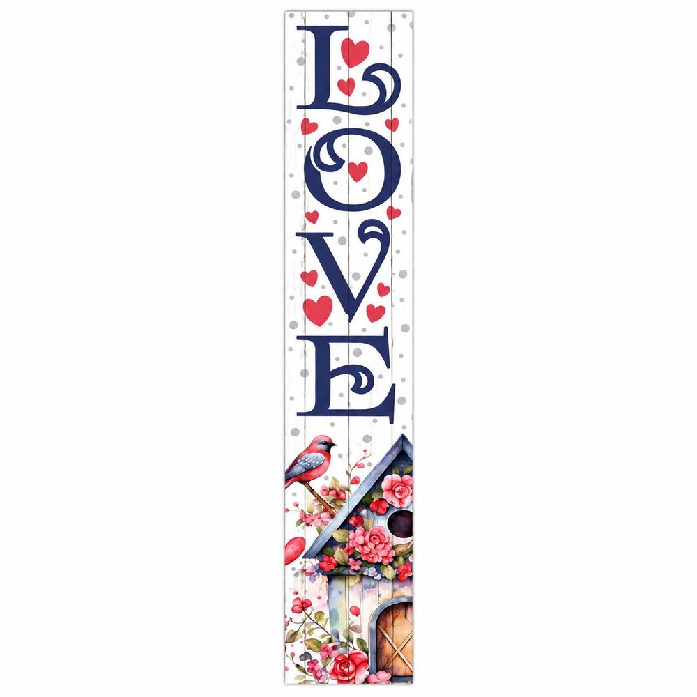 46" Navy Blue White And Red Solid Wood Love Porch Sign