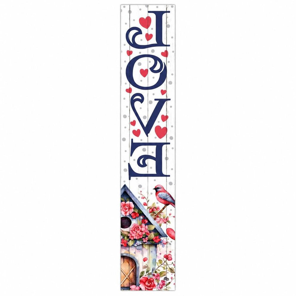 46" Navy Blue White And Red Solid Wood Love Porch Sign