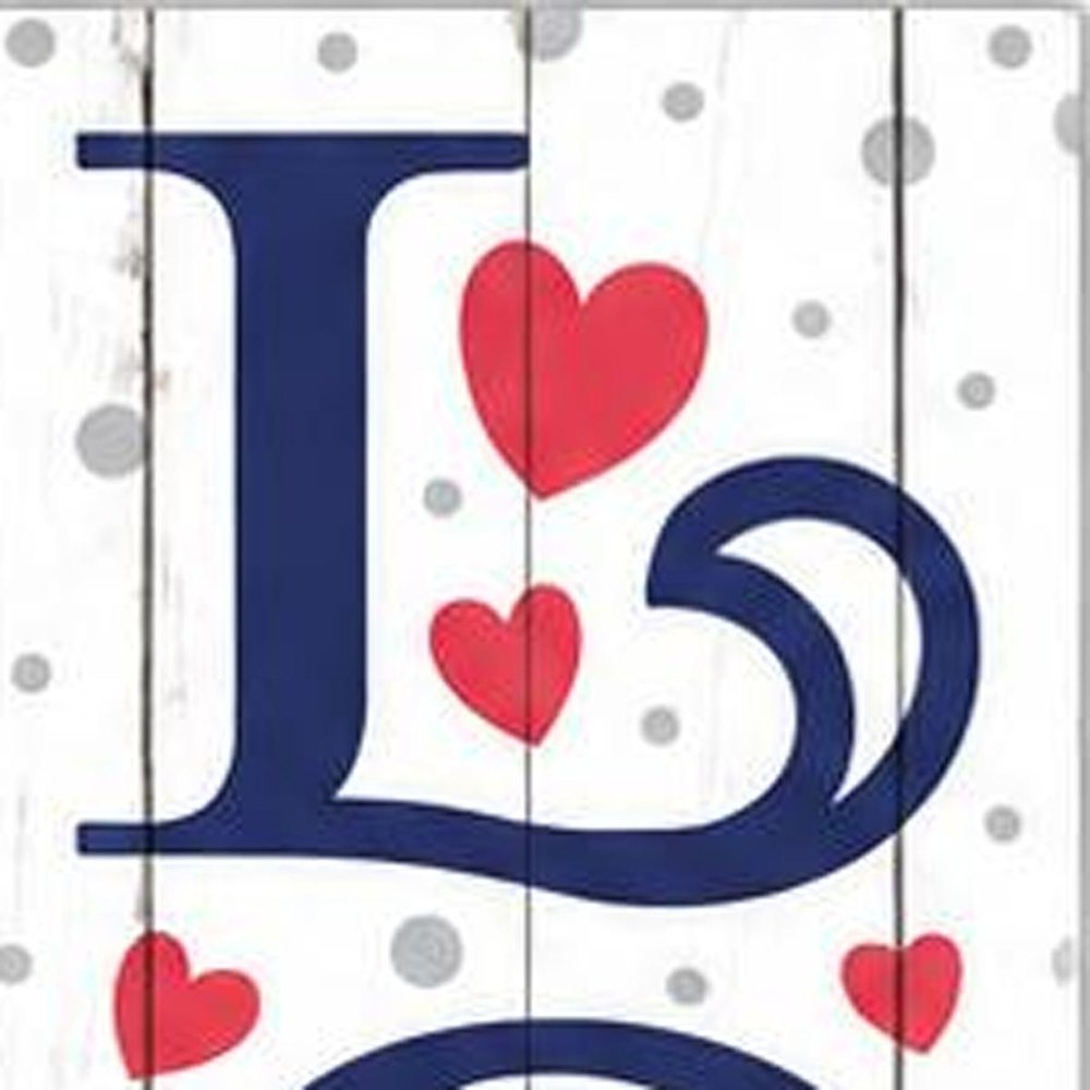 46" Navy Blue White And Red Solid Wood Love Porch Sign