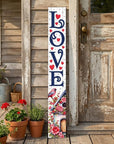 46" Navy Blue White And Red Solid Wood Love Porch Sign