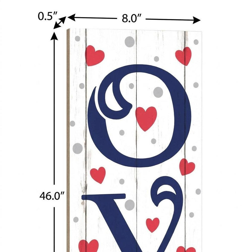 46" Navy Blue White And Red Solid Wood Love Porch Sign