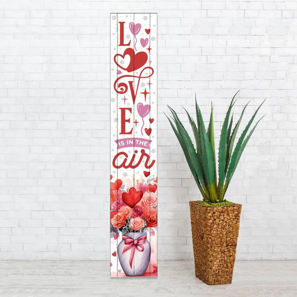 46" Red White And Pink Solid Wood Love is in the Air Porch Sign
