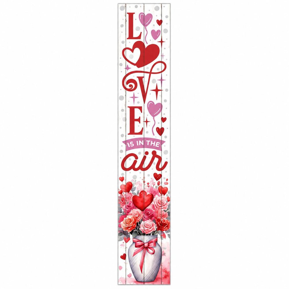 46" Red White And Pink Solid Wood Love is in the Air Porch Sign