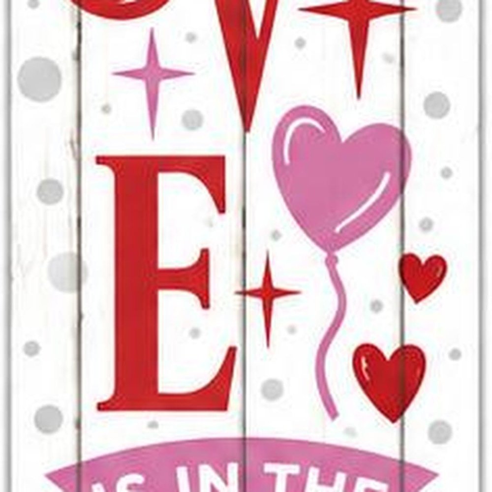 46" Red White And Pink Solid Wood Love is in the Air Porch Sign