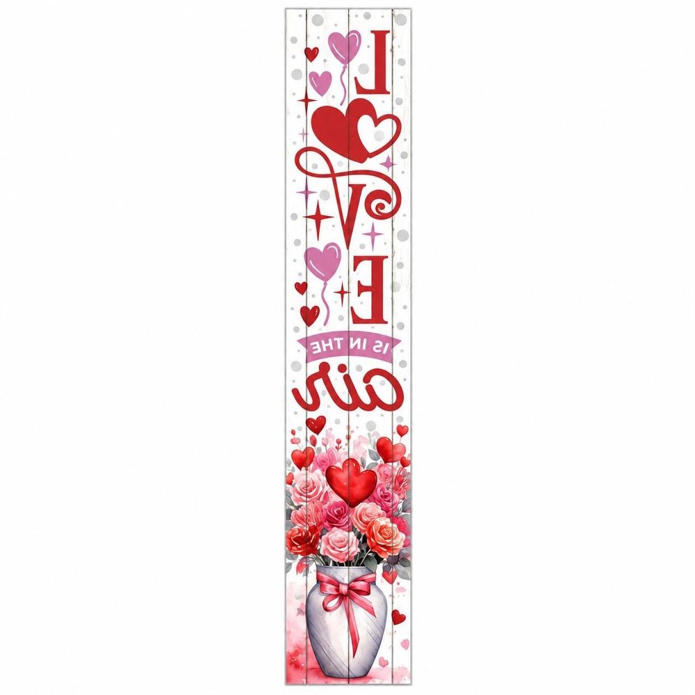 46" Red White And Pink Solid Wood Love is in the Air Porch Sign