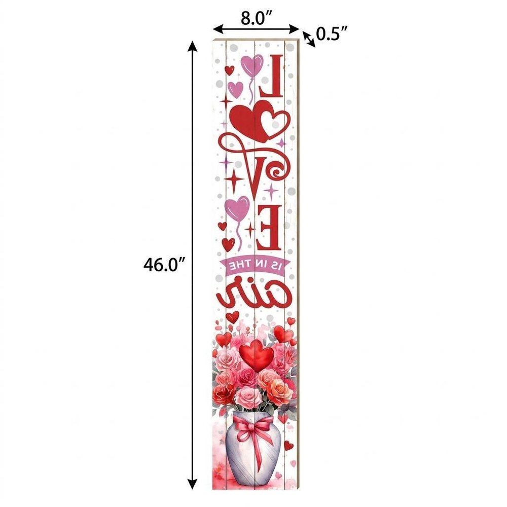 46" Red White And Pink Solid Wood Love is in the Air Porch Sign